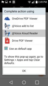 Screenshot of choices of which app to open PDF with
