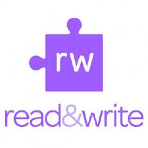 read and write logo, purple puzzle piece on white background