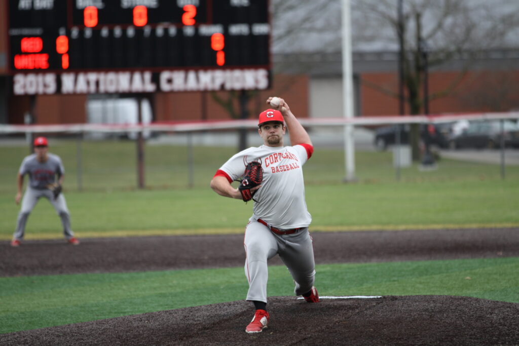Anthony Fusco pitches for the Red Dragons in a practice game