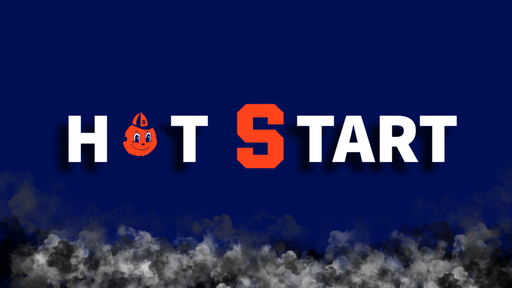 The words "hot start" with Otto the Orange representing the "O" and the Syracuse logo representing the "S"