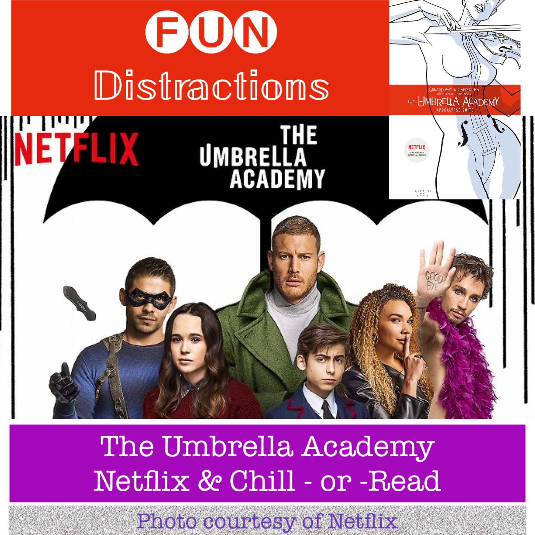 Image advertising the Library’s FUN Distractions series post about The Umbrella Academy 