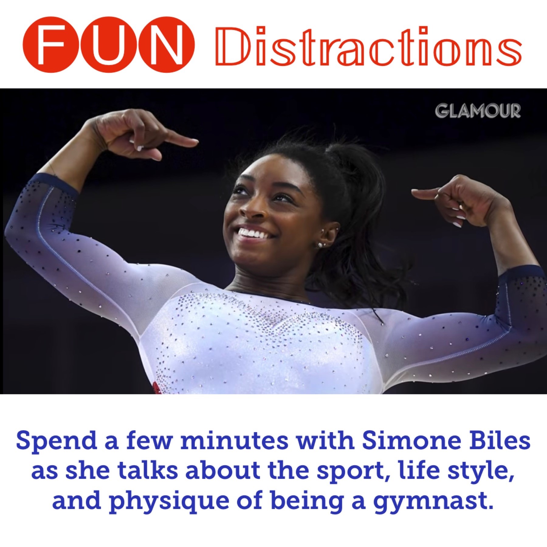  Image advertising the Library’s FUN Distractions series post about Simone Biles