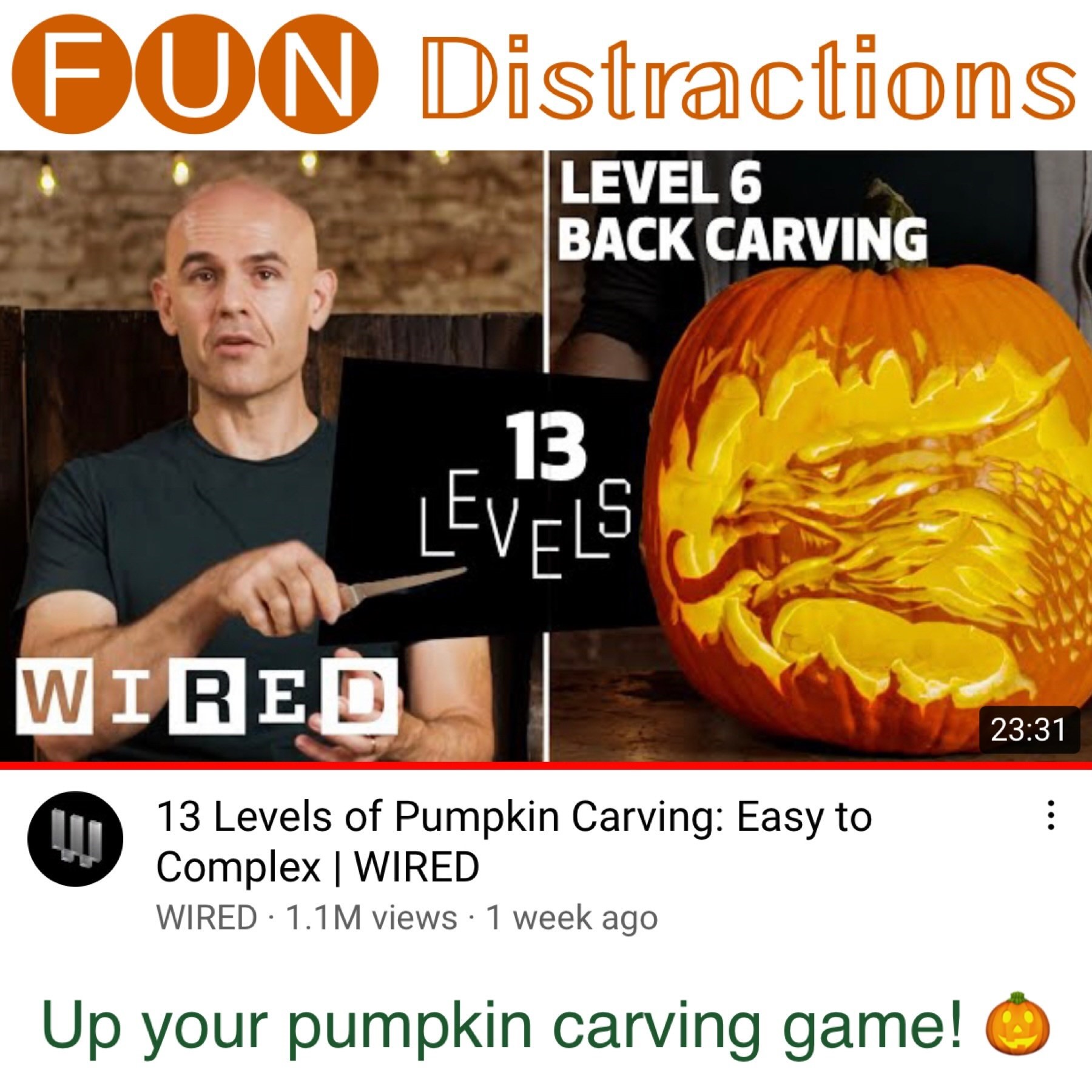 Image advertising the Library’s FUN Distraction series post on complex pumpkin carving