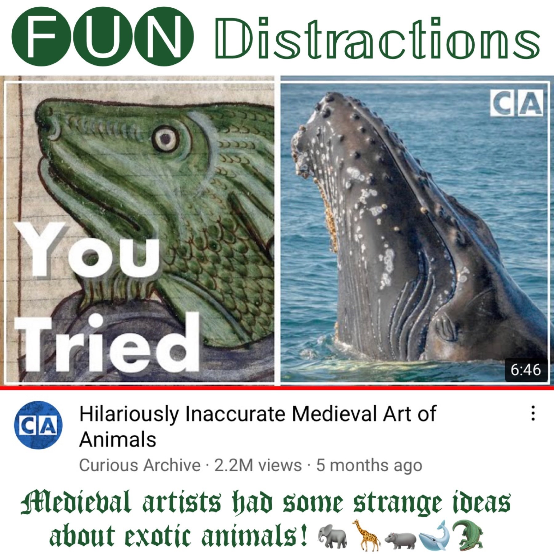 Image advertising the Library’s FUN Distractions series post about animals in medieval art