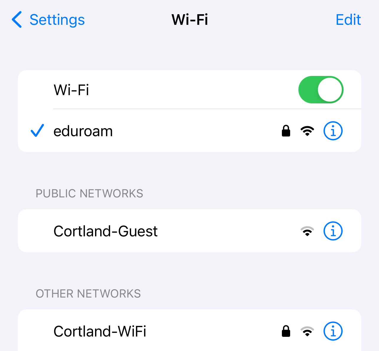 Cortland WiFi Settings