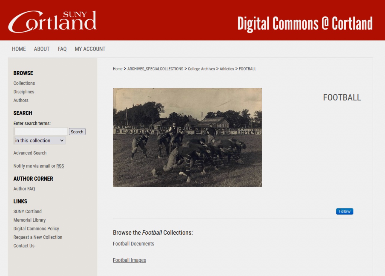 Image from the Digital Commons @Cortland displaying a photo of an early Football team