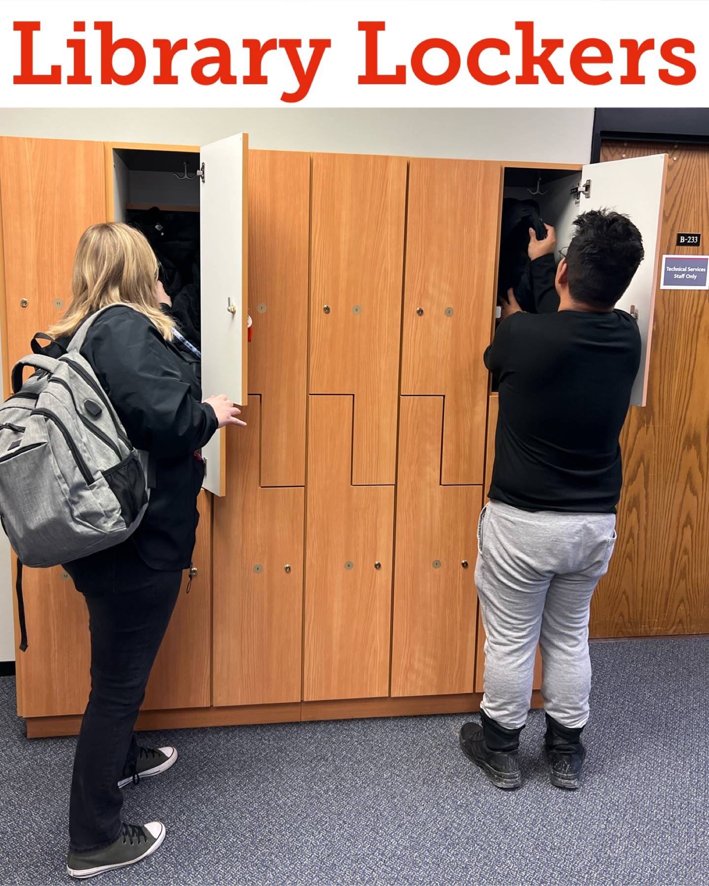 Students using the library lockers