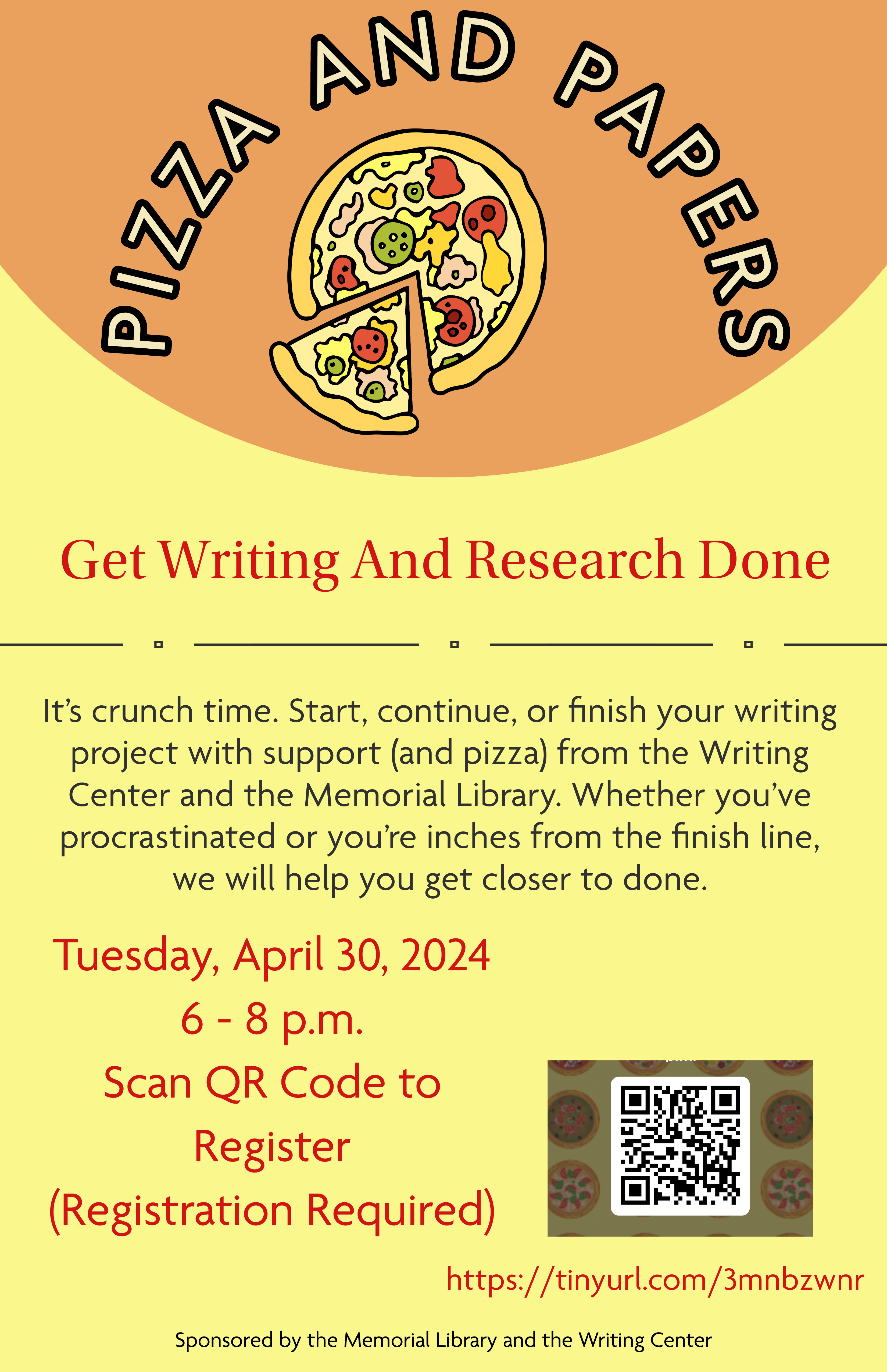 Get Writing and Research Done on Tuesday April 30th 6-8 PM


Registration is Required https://tinyurl.com/3mnbzwnr