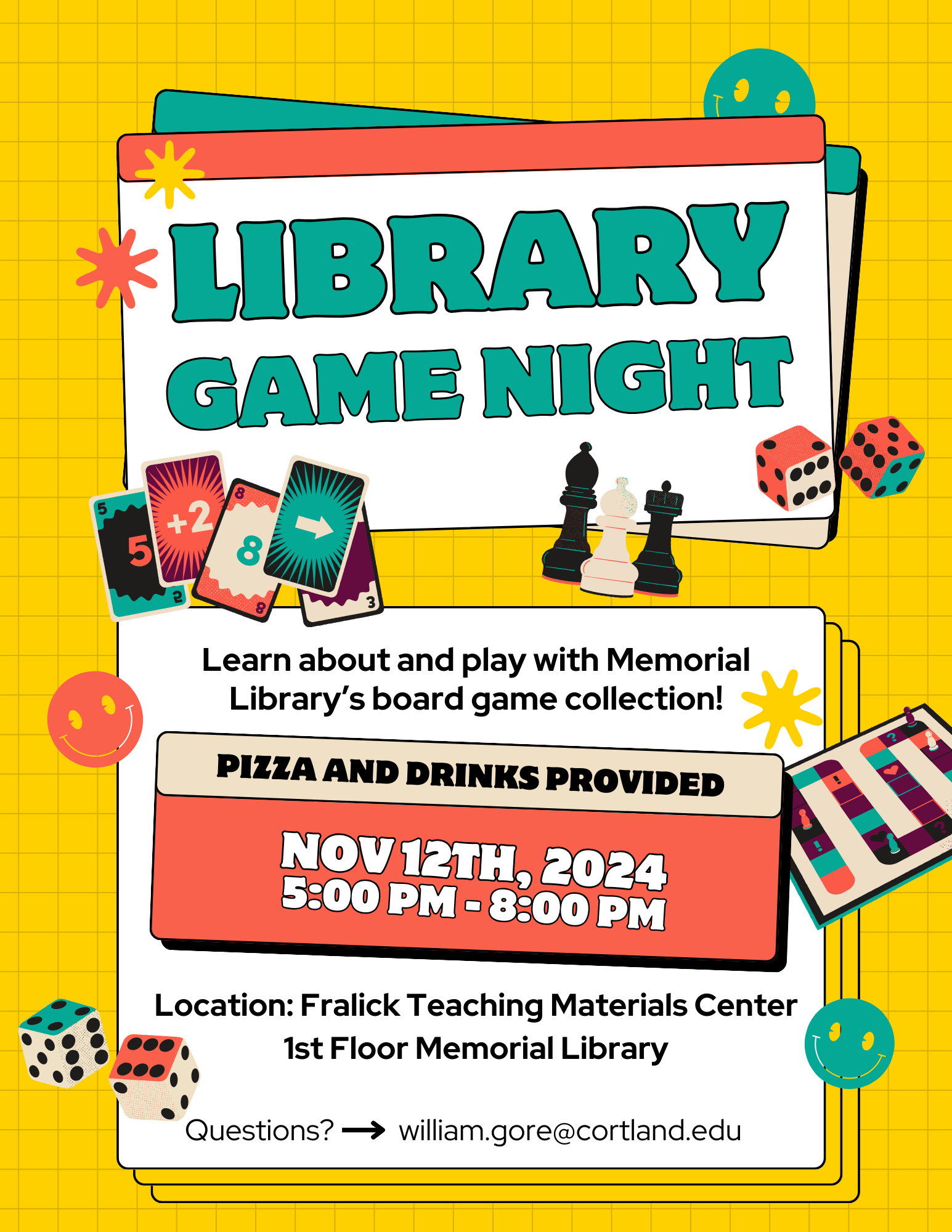 Memorial Library will be hosting its first ever game night on November 12th from 5-8pm